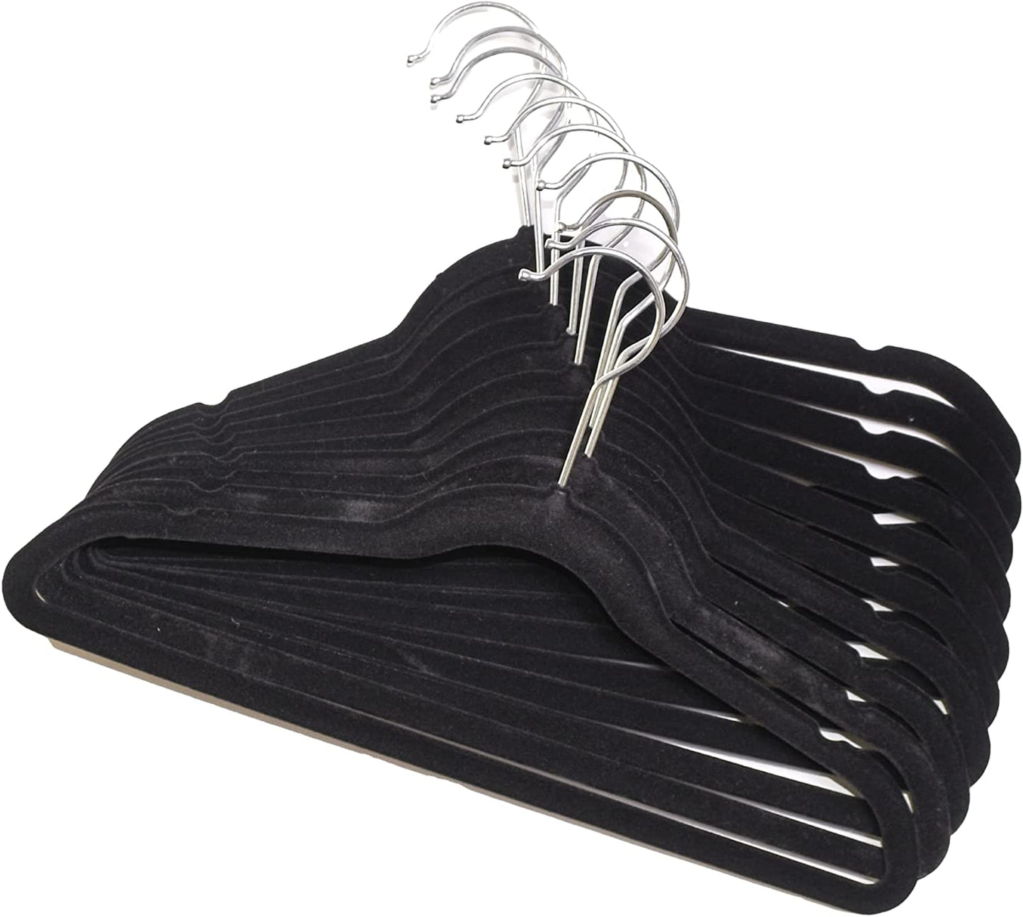Velvet Adults Clothes Hangers. Non Slip with 360 Degrees Swivel Hook - 50 CT. -Black -