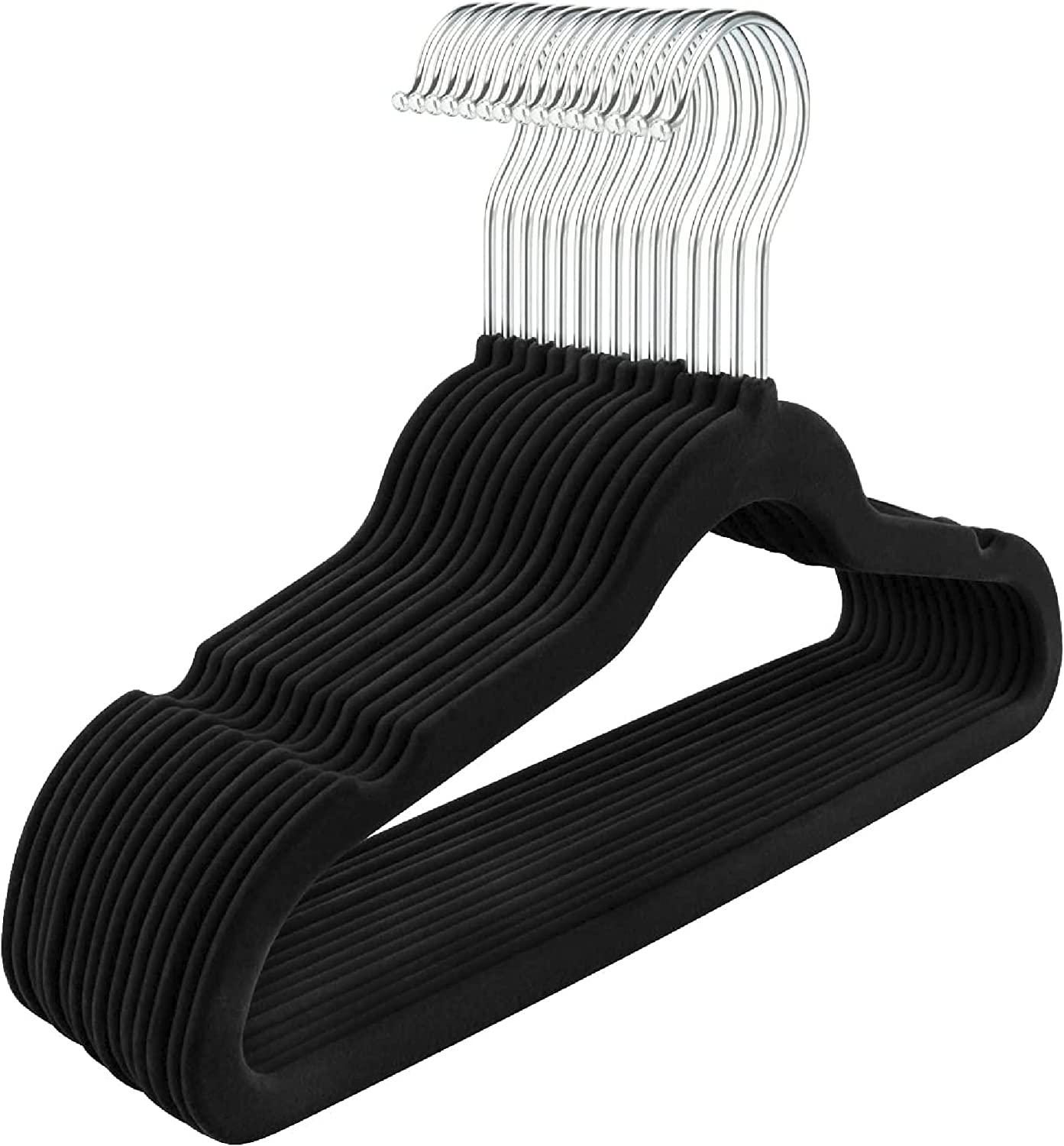 Velvet Kids & Babies Clothes Hanger Non Slip 360 Degrees Swivel Hook - 50 CT - Black -