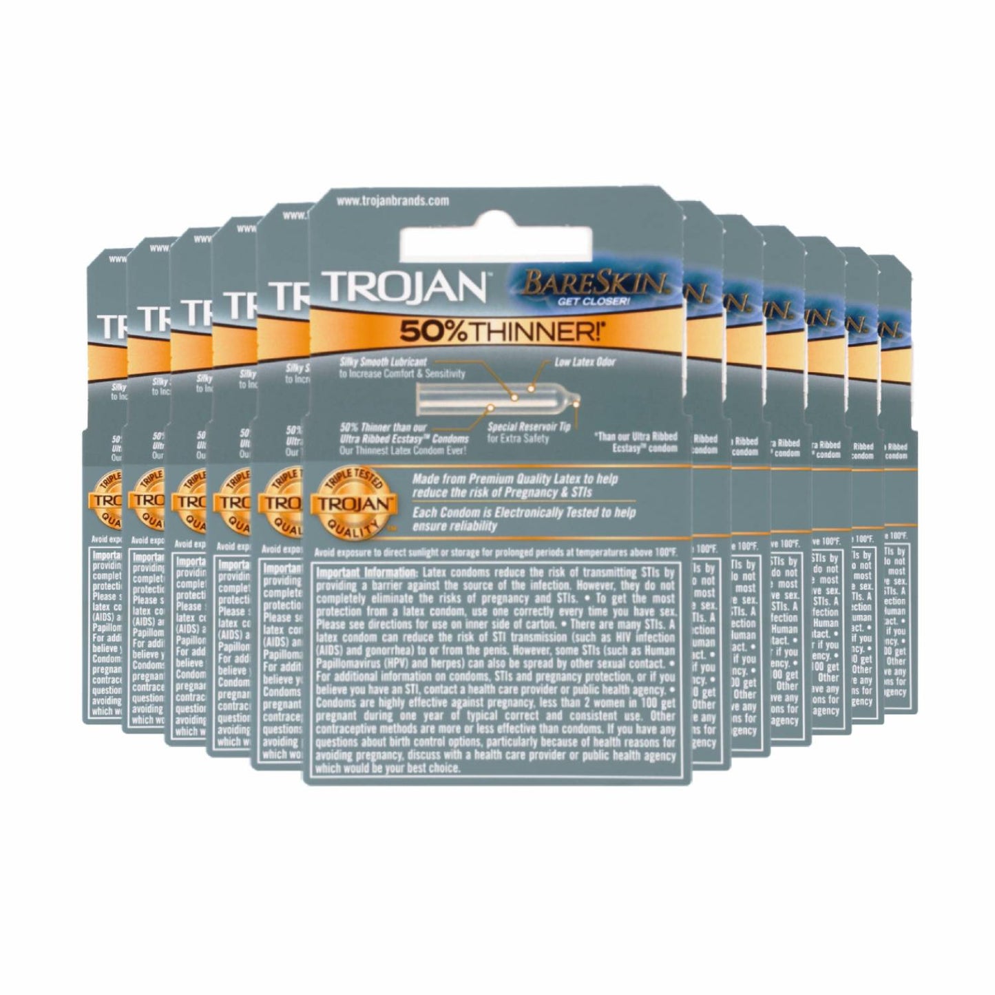 Trojan BareSkin Premium Lubricant 3 Latex Condoms - 12 Pack