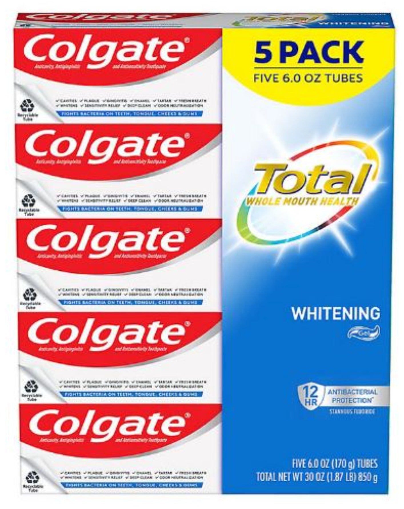 Colgate Total Whitening Gel Toothpaste - 6.0 oz - 5 Pack