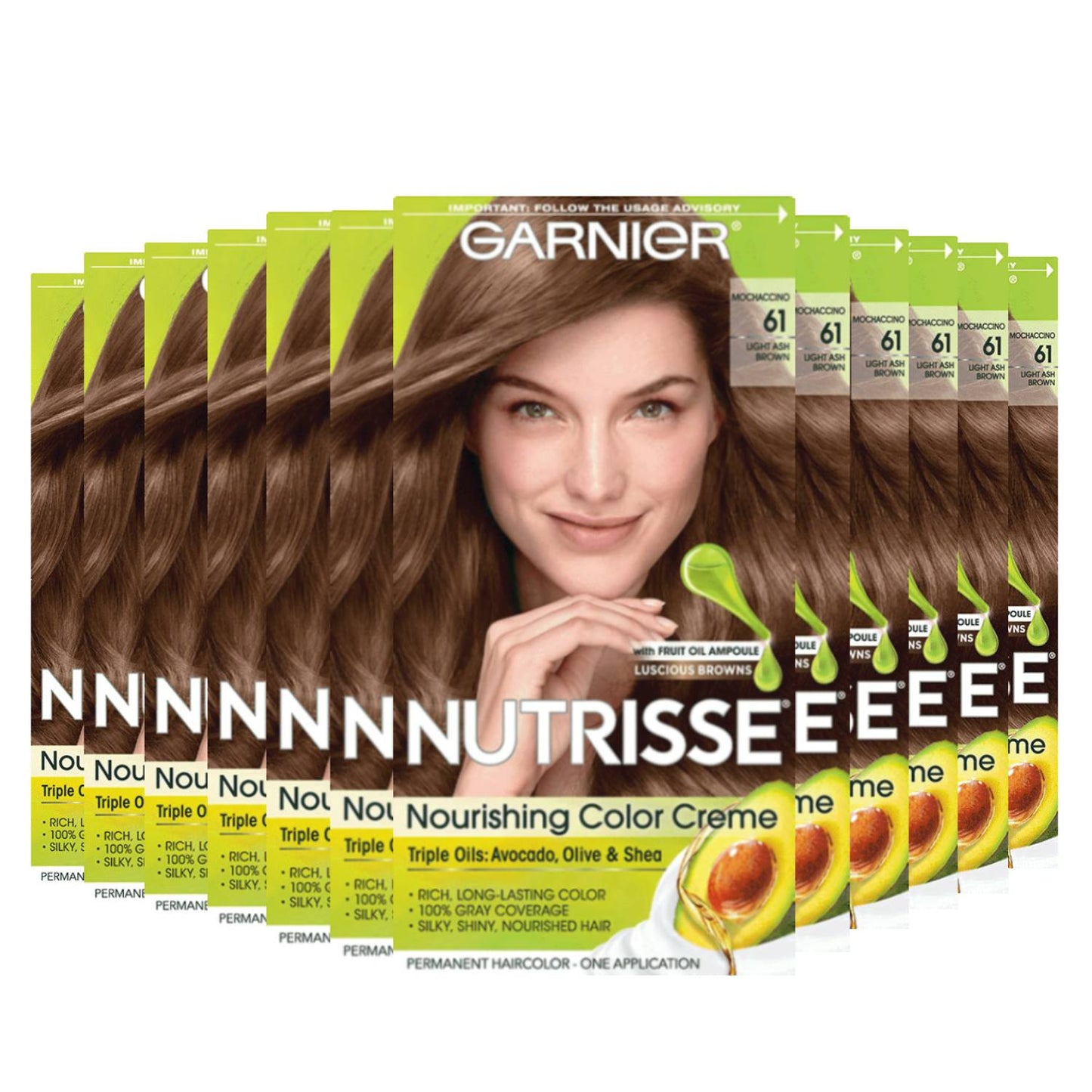 Garnier Nutrisse Nourishing Color Creme - Light Ash Brown 61 (Mochaccino) - 12 Pack