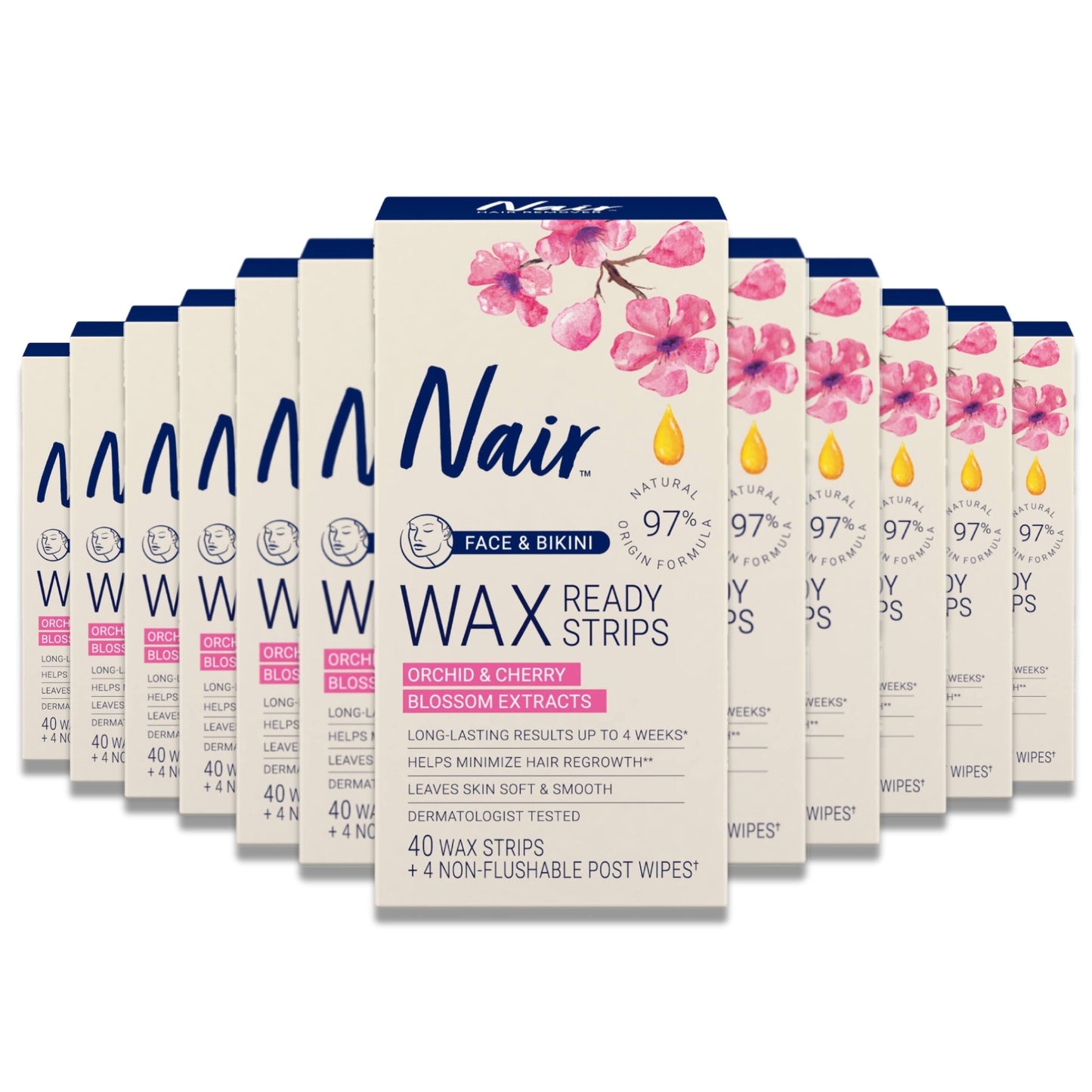 Nair - Hair Remover Face and Bikini Wax Ready Strips - 40ct ea -12 pack