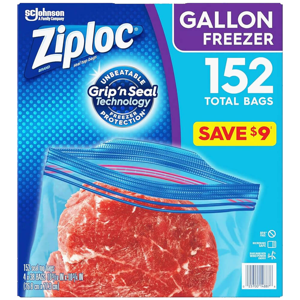 Ziploc Gallon Freezer Bags with New Stay Open Design 4 pack/ 38ct each (Total 152 Ct)