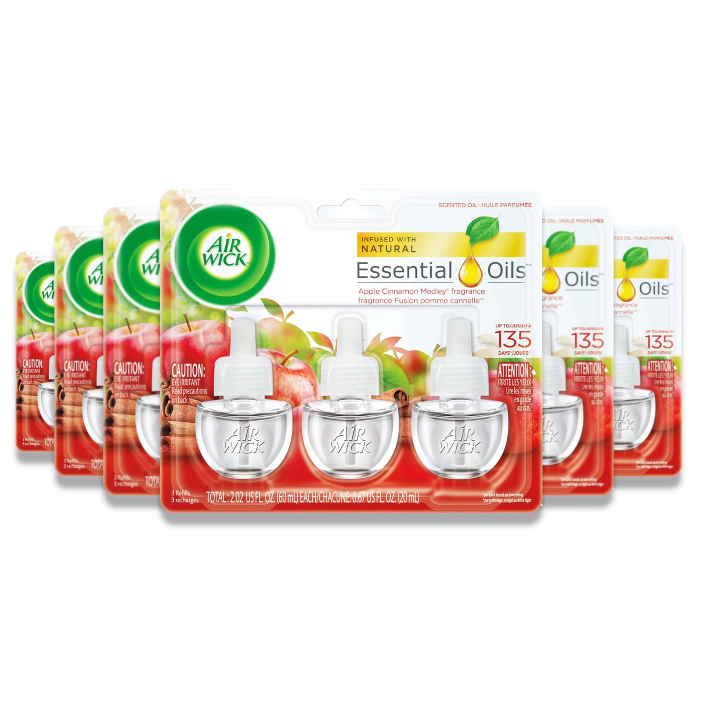 Air Wick - Plug in Refill, Scented Oil, Air Freshener, Apple Cinnamon Medley Scent - 0.67 Oz - 6 Pack (3 Ct Each)