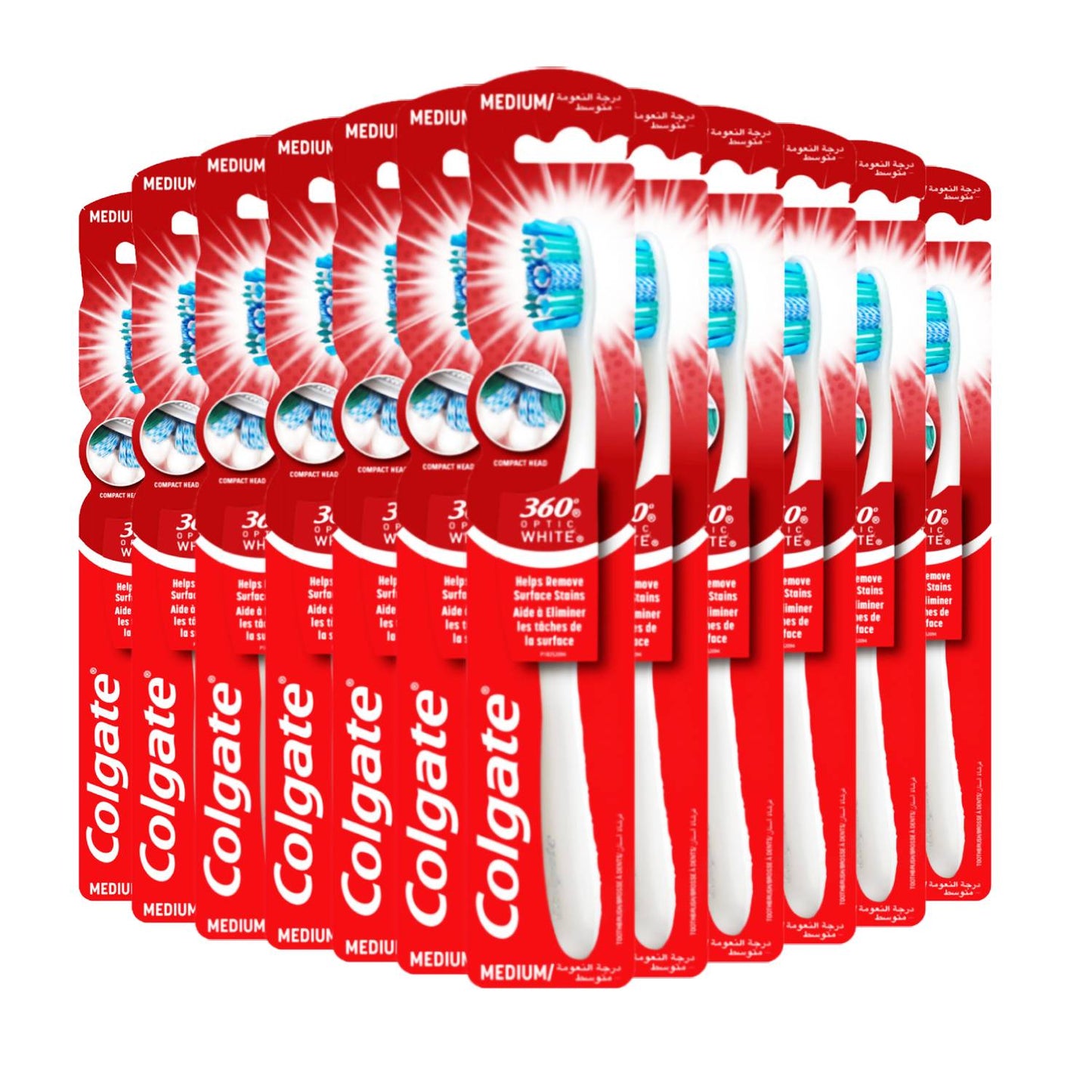 Colgate 360 Optic White Full Head Toothbrush, Medium - 12 Pack