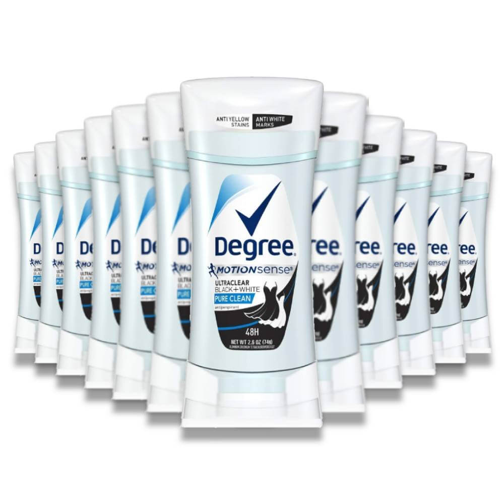 Degree -UltraClear Antiperspirant Deodorant, Black+White, Pure Clean Stick - 2.6 Oz - 12 Pack