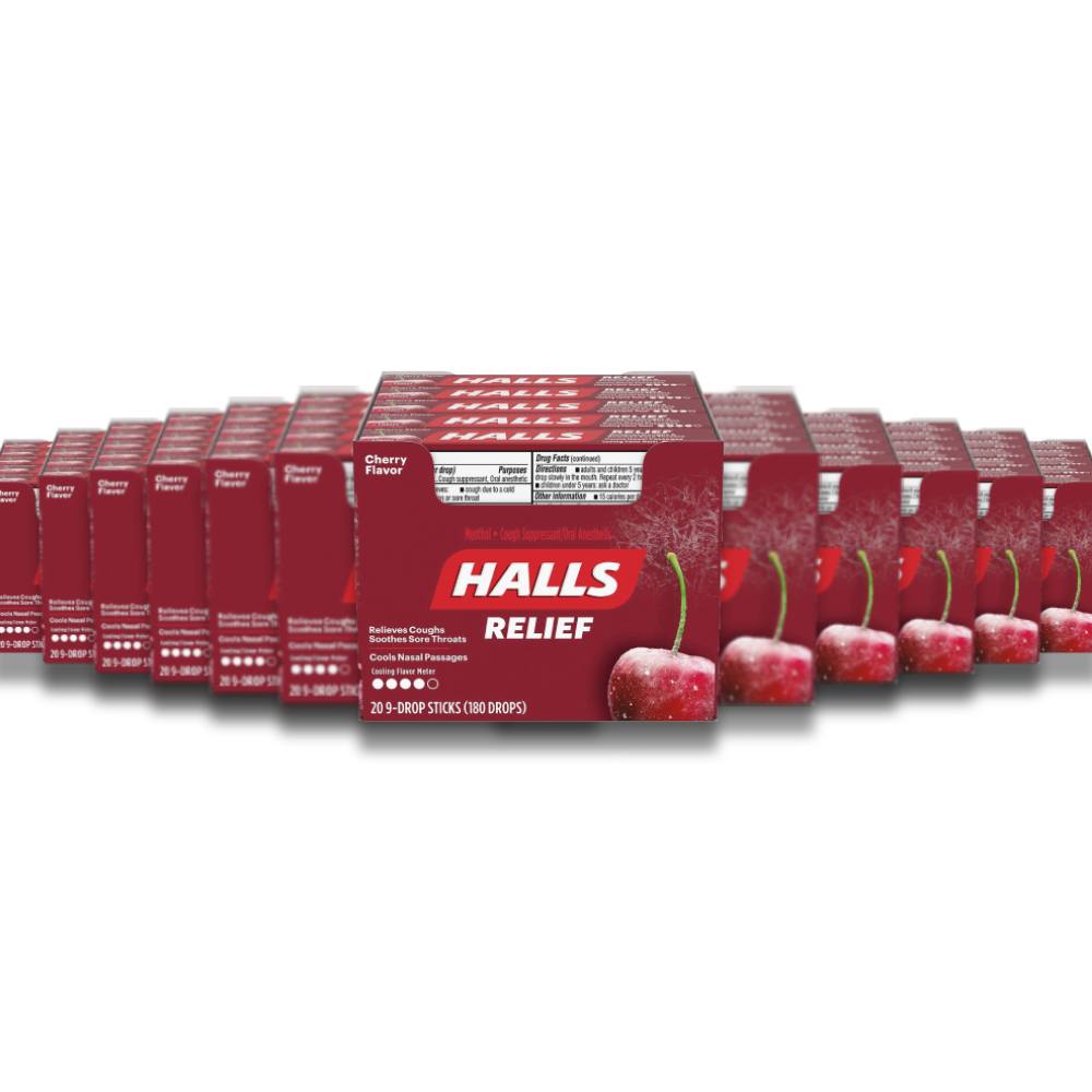 Halls - Cherry Cough Drops - 20 Ct Each - 24 Pack
