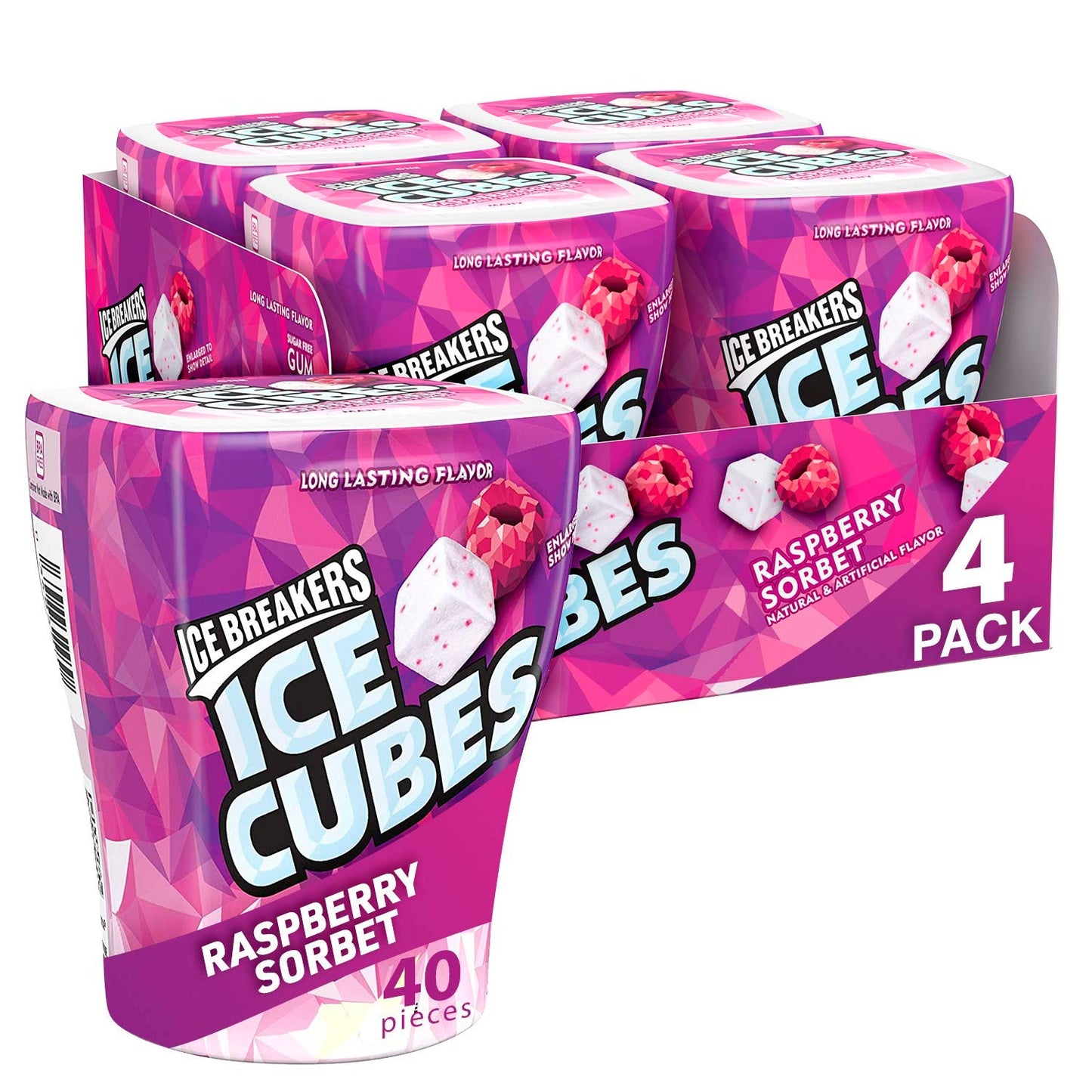 Ice Breakers Gum, Sugar Free Ice Cubes, Raspberry Sorbet - 4 Pack, 40 Ct Each