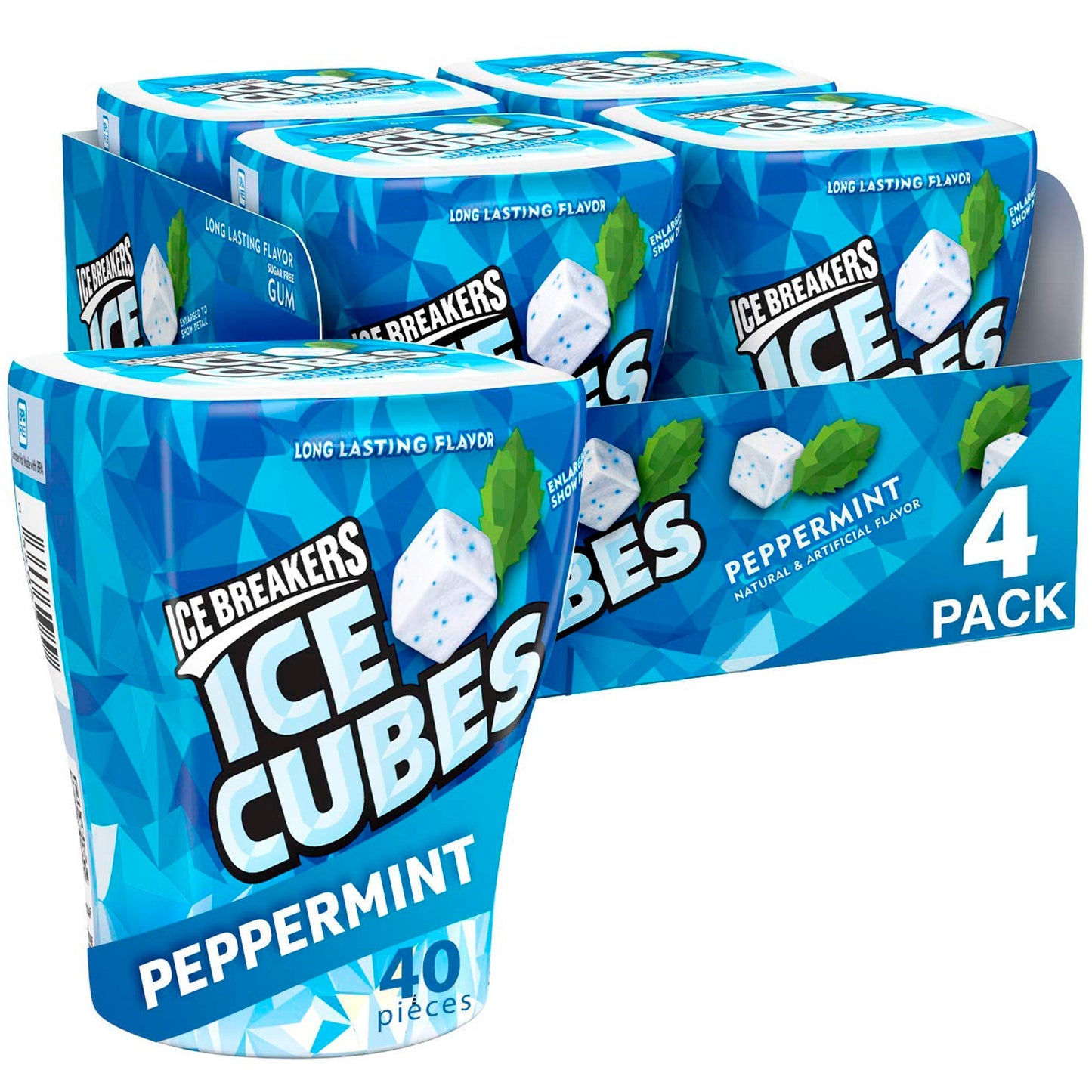 Ice Breakers Gum, Sugar Free Ice Cubes, Peppermint - Pack of 4 Bottles