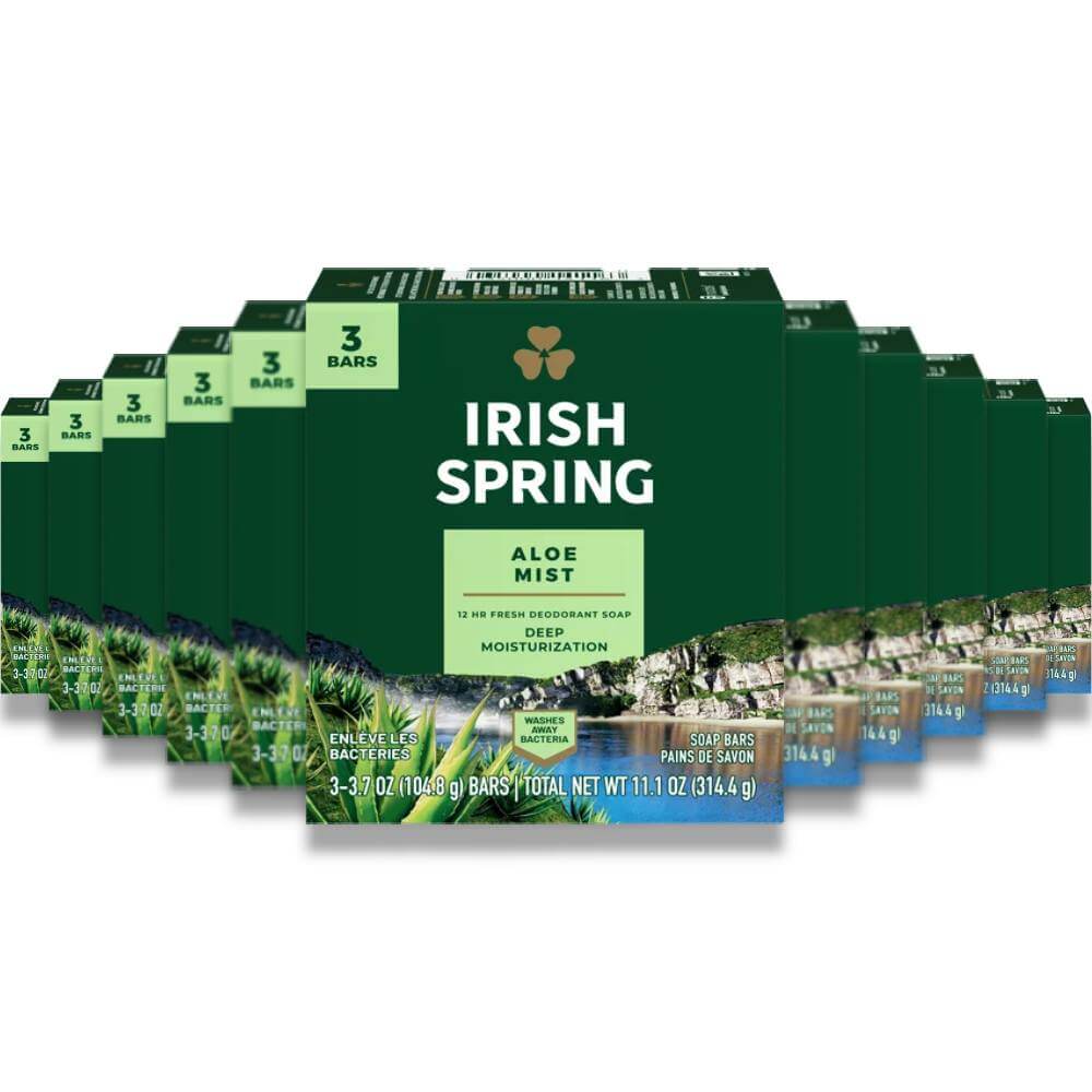 Irish Spring Deodorant Soap, Aloe -3 Bars - 3.7 Oz Each 54ct - 18 Pack
