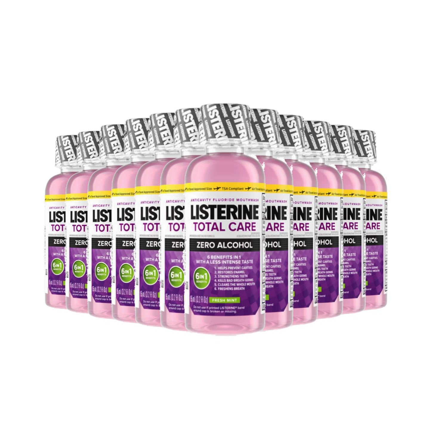 Listerine Total Care Zero Alcohol Mouthrinse, Fresh Mint, Travel Size 3.2 Oz (95ml) - 12 Pack
