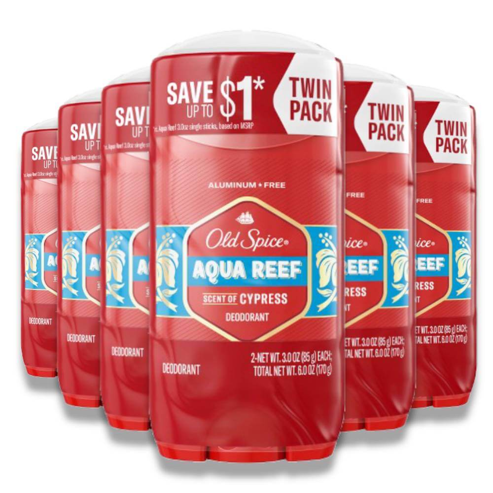 Old Spice - Antiperspirant & Deodorant, Aqua Reef, Twin Pack - 3 oz - 6 Pack