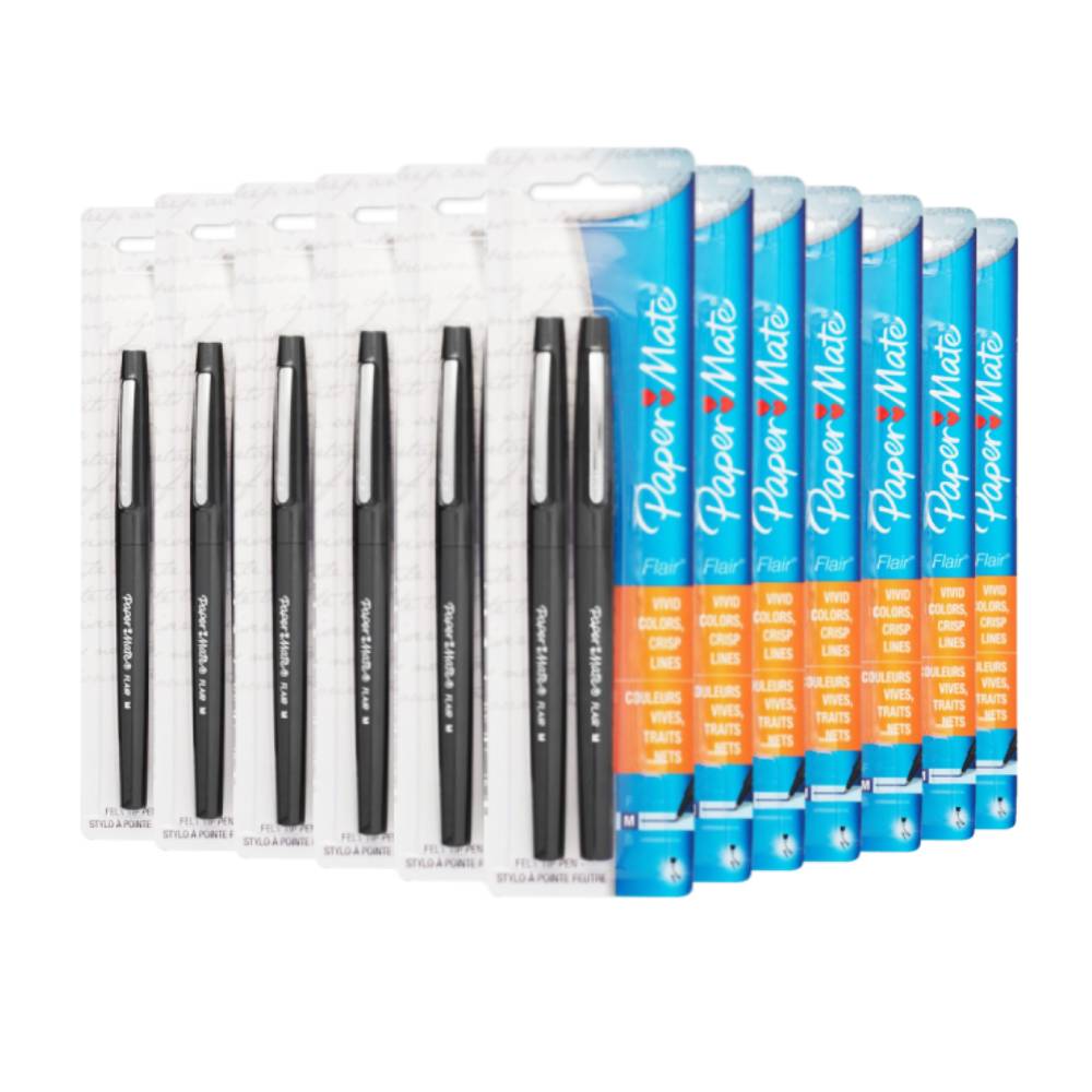 Paper Mate Flair Felt Tip Pens, Medium Point Black, 2 Count - 12 Pack