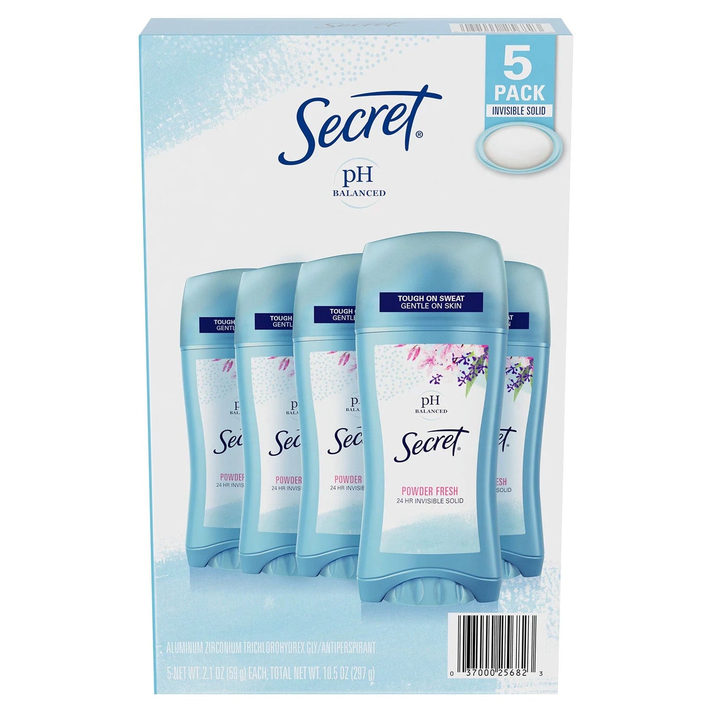 Secret Antiperspirant, Invisible Solid, Powder Fresh - 2.1 Oz - 5 Pack