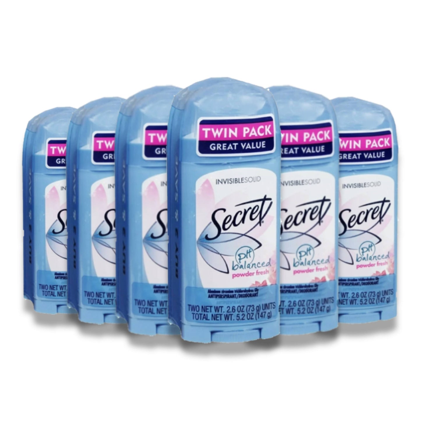 Secret Anti-Perspirant Deodorant Invisible Solid Powder Fresh Twin Pack - 2.6 Oz - 6 Pack