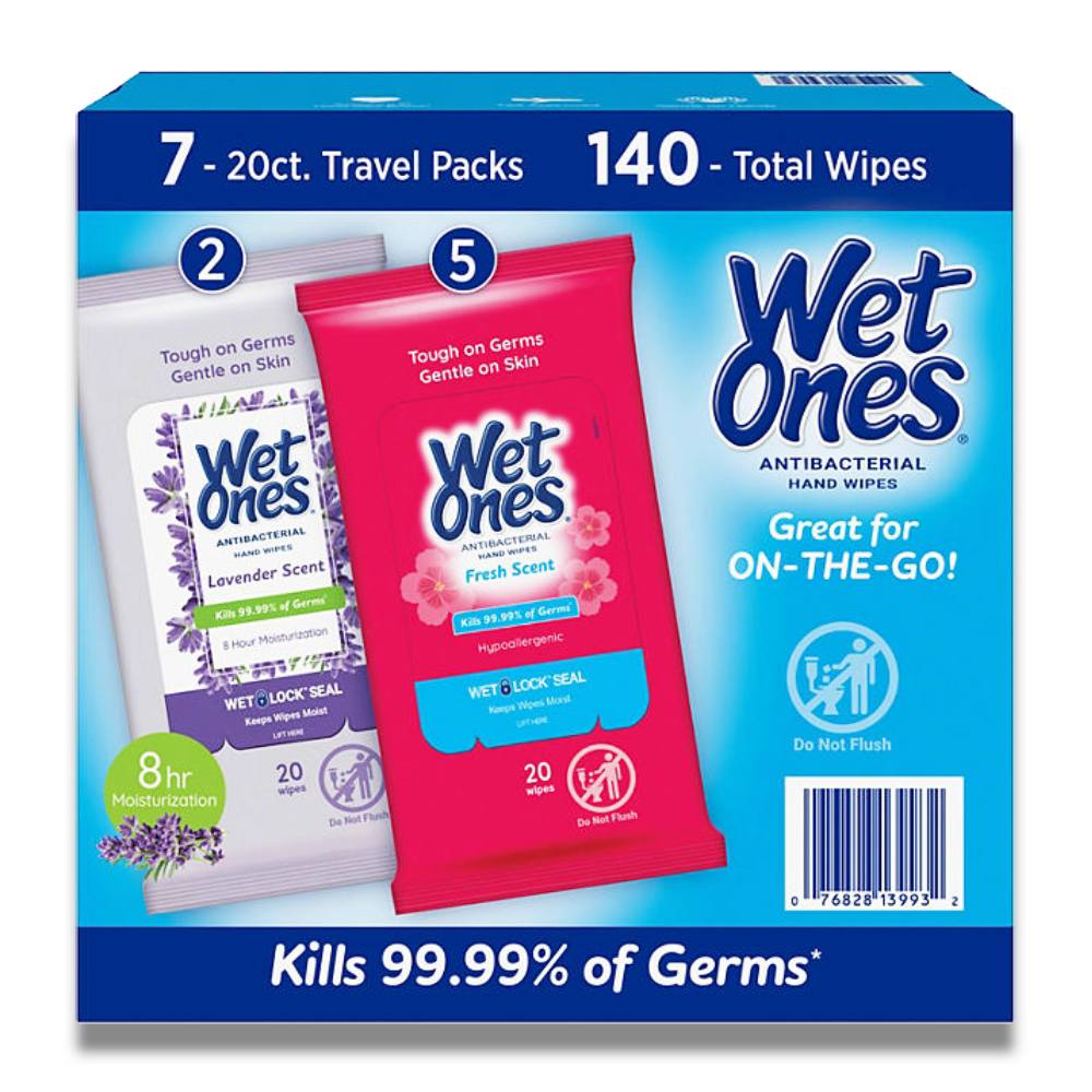 Wet Ones Antibacterial Hand Wipes, Fresh Scent/Lavender - 20 Ct - 7 Pack