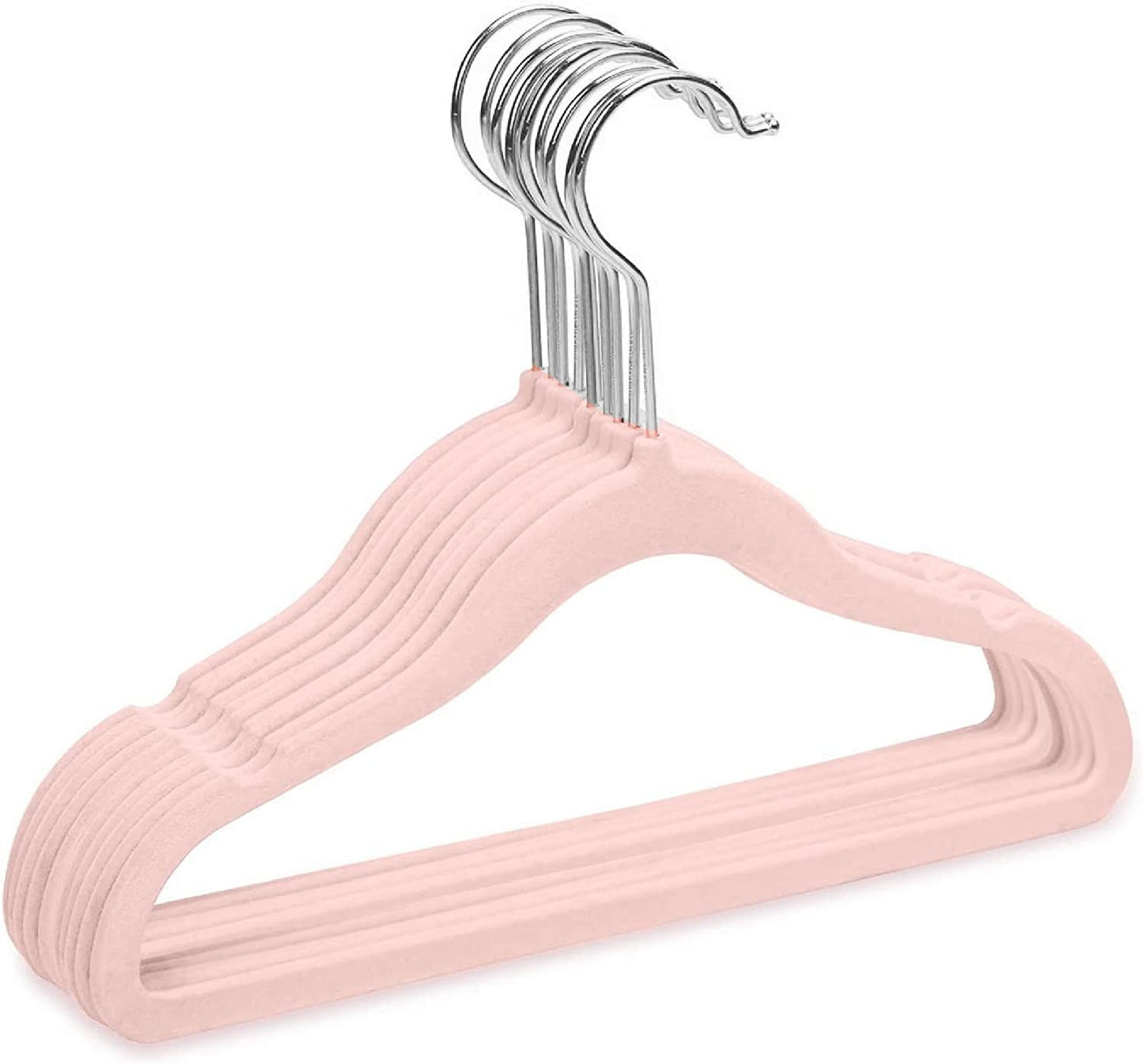 Velvet Kids & Babies Clothes Hanger Non Slip 360 Degrees Swivel Hook - 50 CT - Pink -