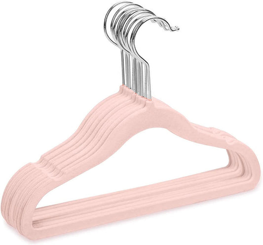 Velvet Kids & Babies Clothes Hanger Non Slip 360 Degrees Swivel Hook - 50 CT - Pink -