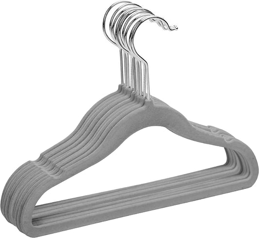 Velvet Kids & Babies Clothes Hanger Non Slip 360 Degrees Swivel Hook - 50 CT - Grey -