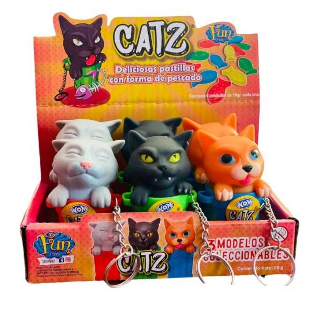 Wom - Catz In A Trash Can Keychains With Fish Shaped Candy Gluten Free - 6 CT