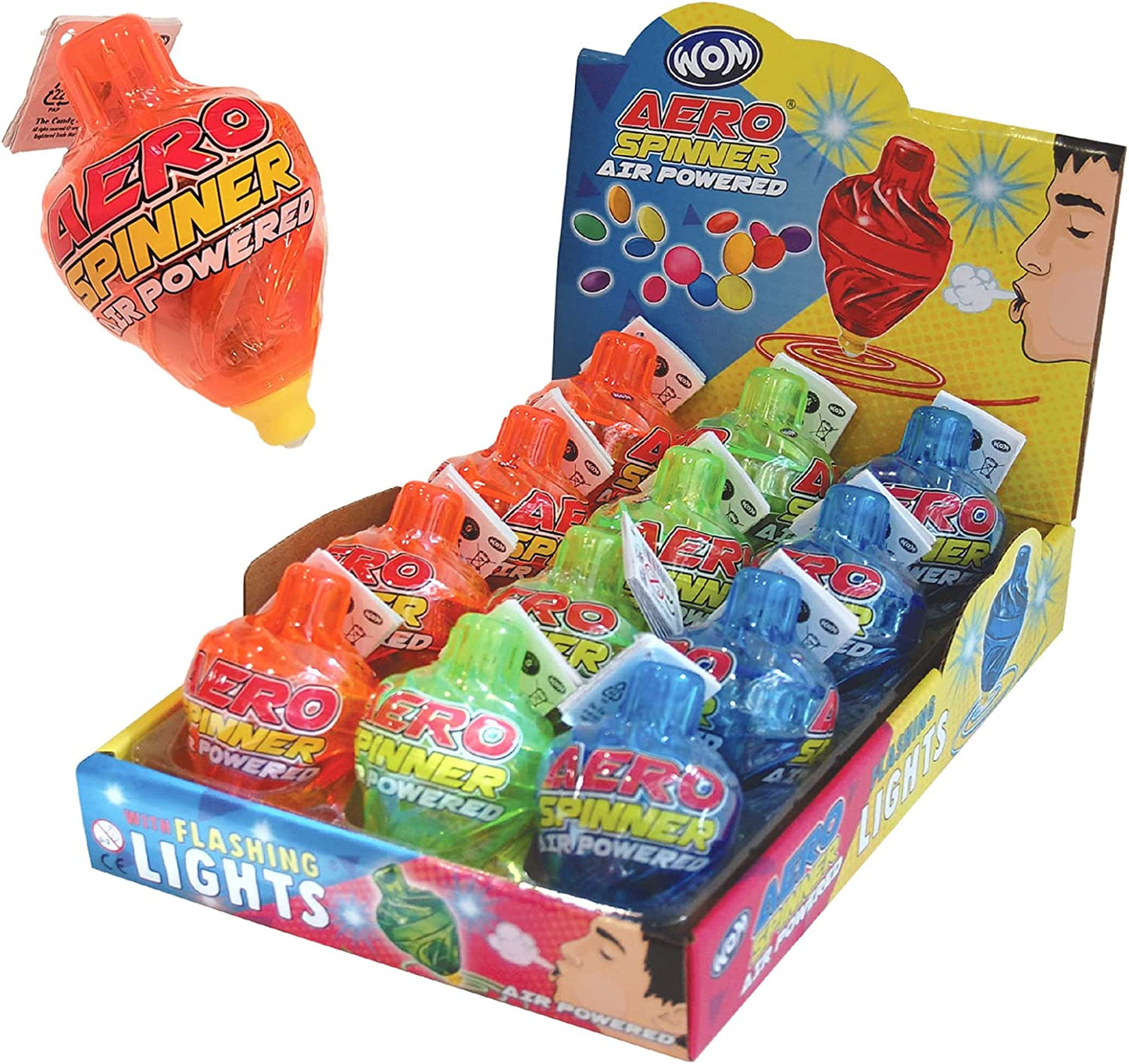 Wom - Aero Spinner Air Powered - Light Spinning Top with Candy Inside - 12 ct