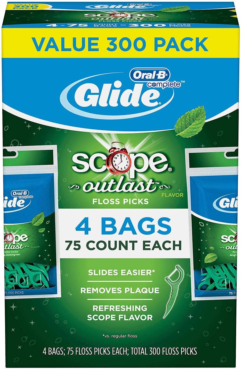 Oral-B Glide Floss Picks, Scope Outlast (75 ct., 4 pk.) 300 ct
