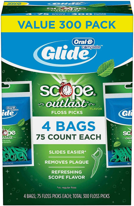 Oral-B Glide Floss Picks, Scope Outlast (75 ct., 4 pk.) 300 ct