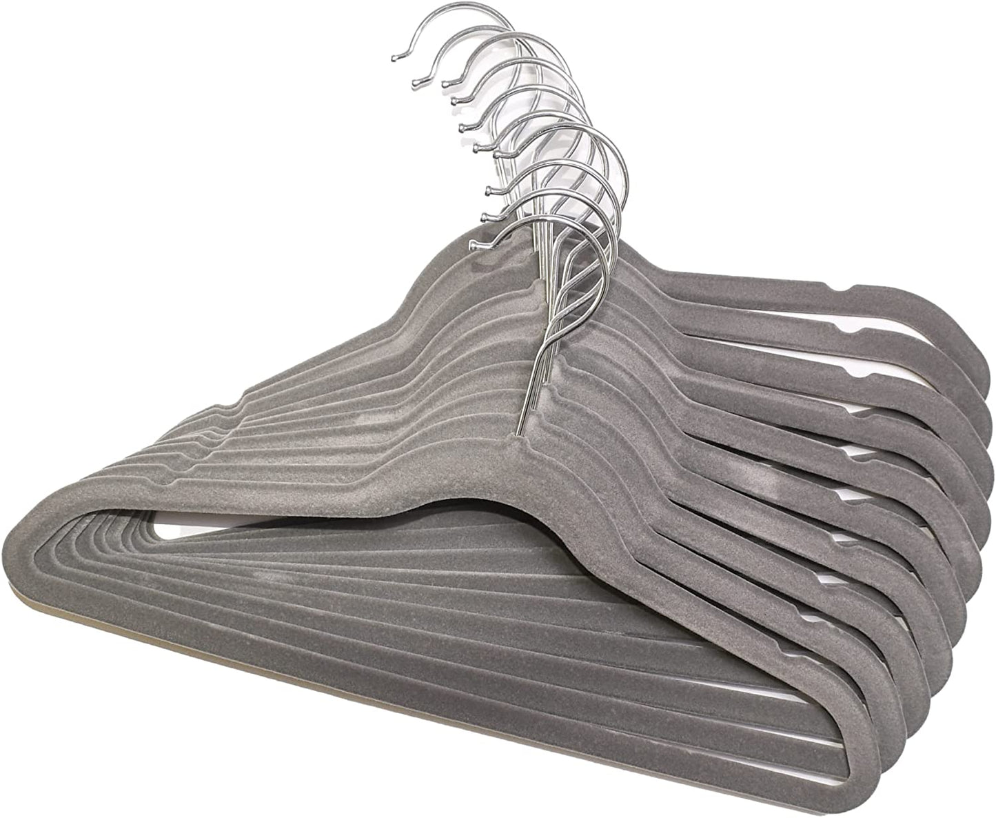 Velvet Adults Clothes Hangers. Non Slip with 360 Degrees Swivel Hook - 50 CT. - Grey -