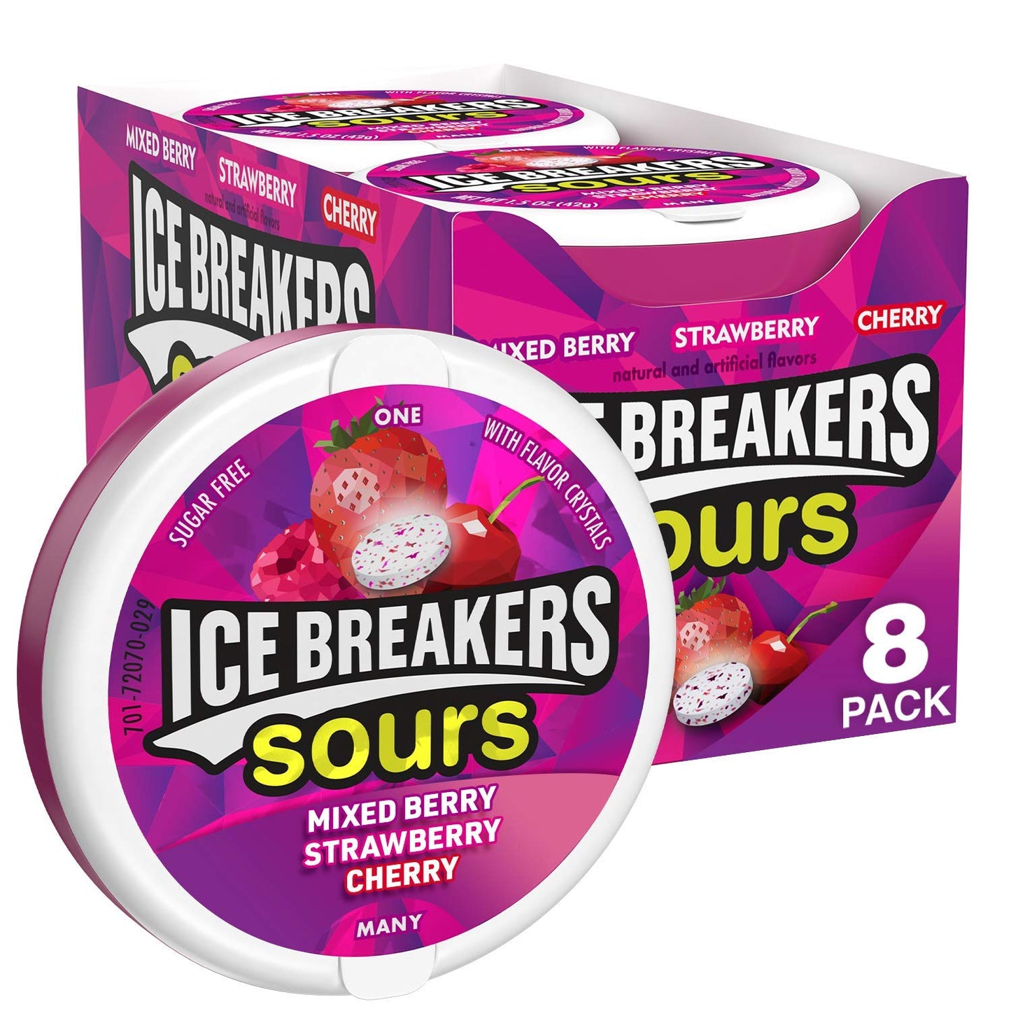 Ice Breakers Sours Sugar Free Mints, Mixed Berry, Strawberry, Cherry - 8 Cto