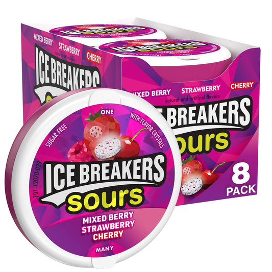 Ice Breakers Sours Sugar Free Mints, Mixed Berry, Strawberry, Cherry - 8 Cto