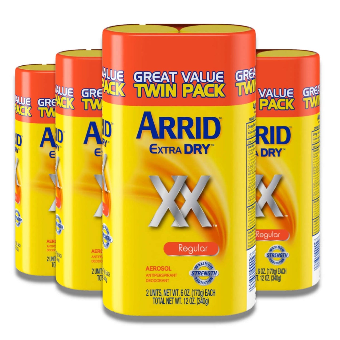 ARRID - Twin Pack, Extra Dry Aerosol, Antiperspirant Deodorant, Regular - 6 oz - 4 Pack