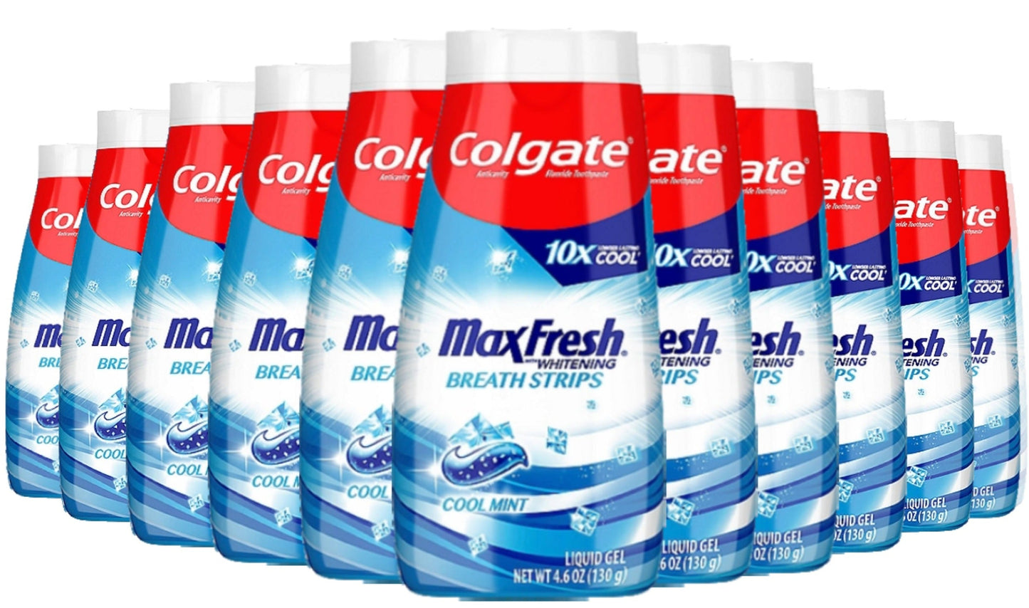 Colgate Max Fresh Liquid Toothpaste W/ Mini Breath Strips Whitening, Cool Mint, 4.6 oz - 12 pack