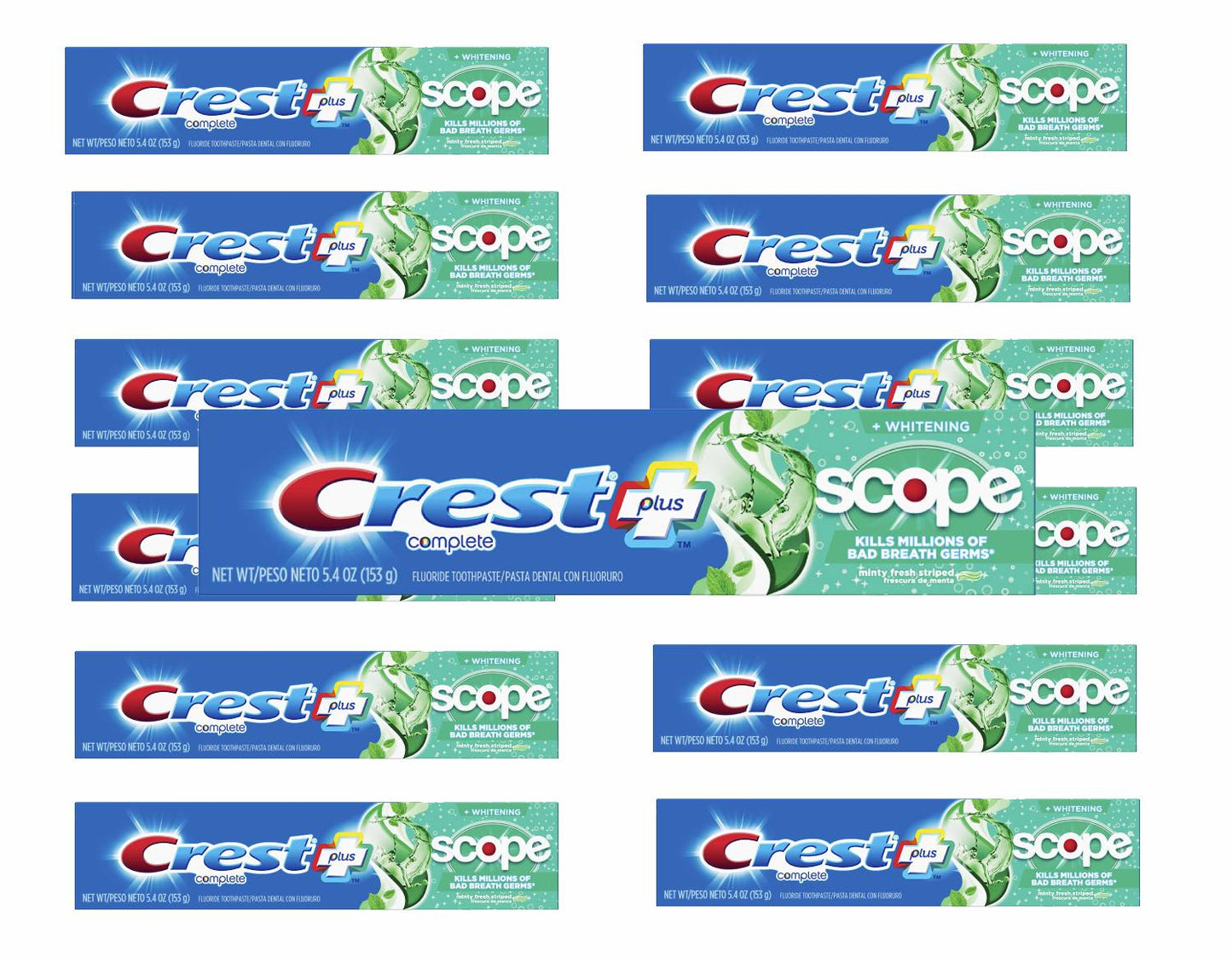 Crest + Scope Complete Whitening Toothpaste Minty Fresh oz, Mint 5.4 Oz- Pack 12