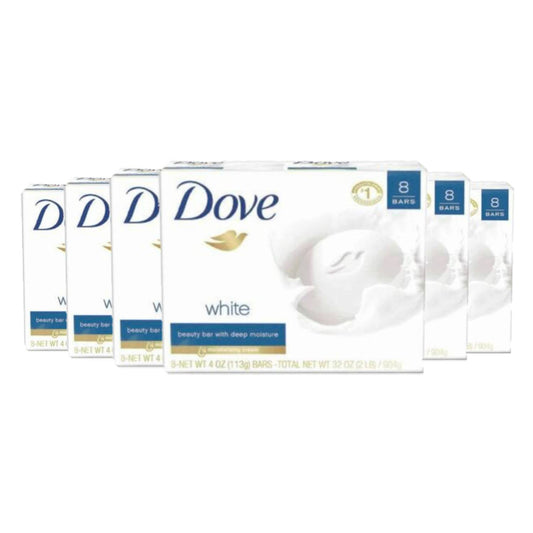 Dove White Beauty Bar Soap With Deep Moisture Cream 3.17 oz 8 ct ea - 6 Pack
