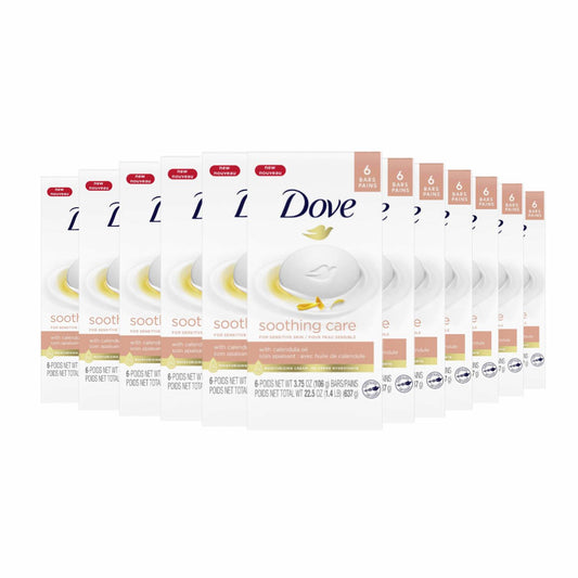 Dove Soothing Care Moisturizing Beauty Bar For Sensitive Skin ,3.75 OZ 6 ct - 12 Pack (72 ct)