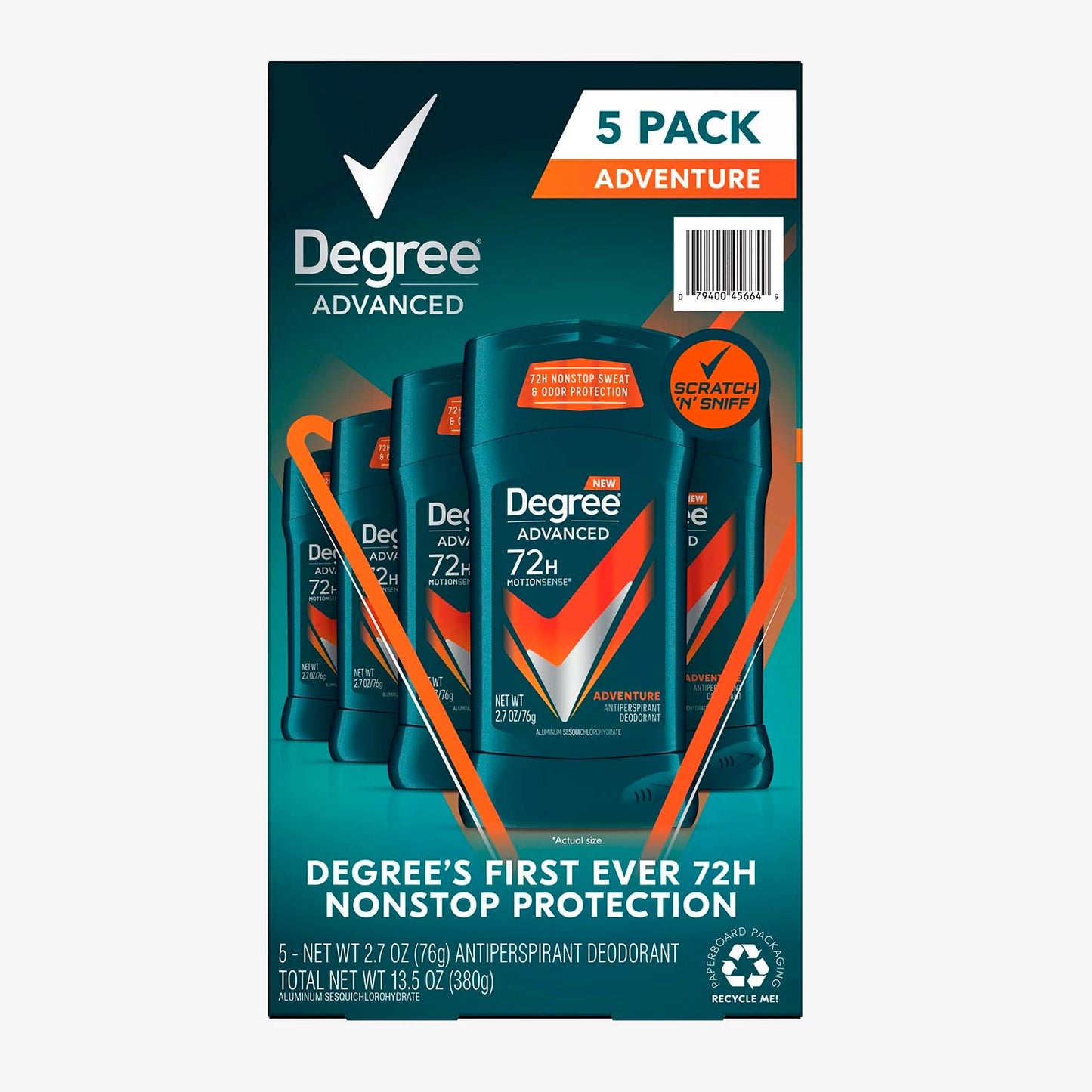 Degree Men Advanced Protection Anti-Perspirant, Adventure - 5 Pack - 2.7 Oz