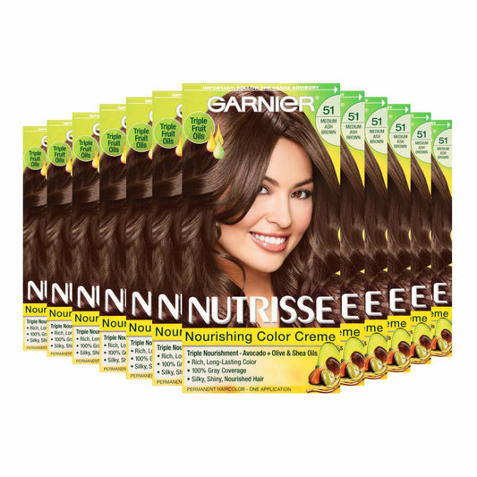 Garnier Nutrisse Nourishing Color Creme - Medium Ash Brown (Cool Tea-51)- 12 Pack
