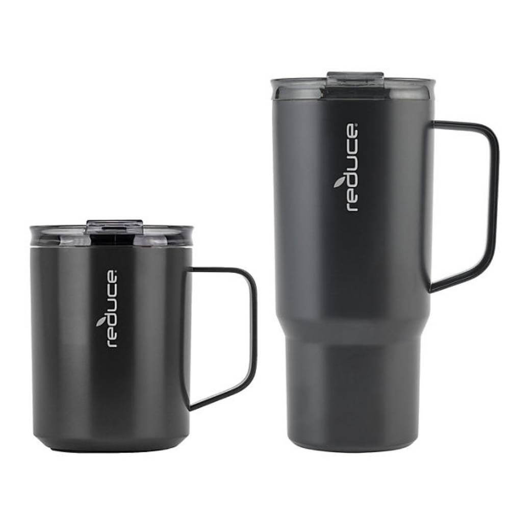 Reduce Vacuum Insulated Stainless Steel Hot Coffee Mug Set With Steam Release Lid, Black - 14 oz & 24 oz