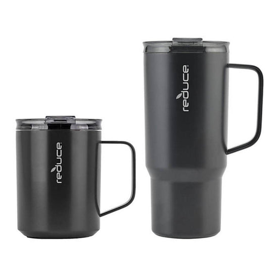 Reduce Vacuum Insulated Stainless Steel Hot Coffee Mug Set With Steam Release Lid, Black - 14 oz & 24 oz