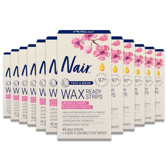 Nair - Hair Remover Face and Bikini Wax Ready Strips - 40ct ea -12 pack