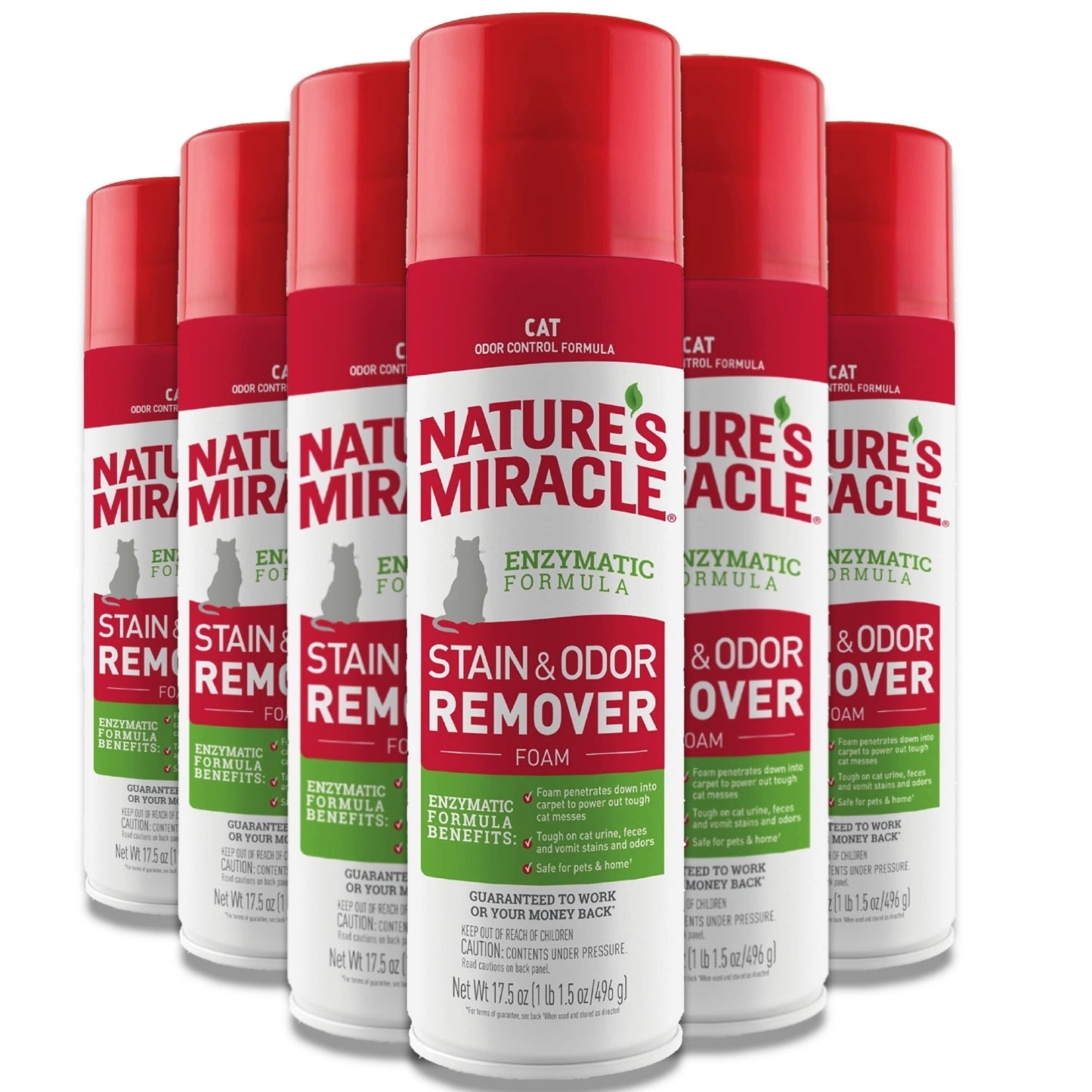 Nature's Miracle - Stain & Odor Remover Foaming Aerosol For Cats - 17.5 Oz - 6 Pack
