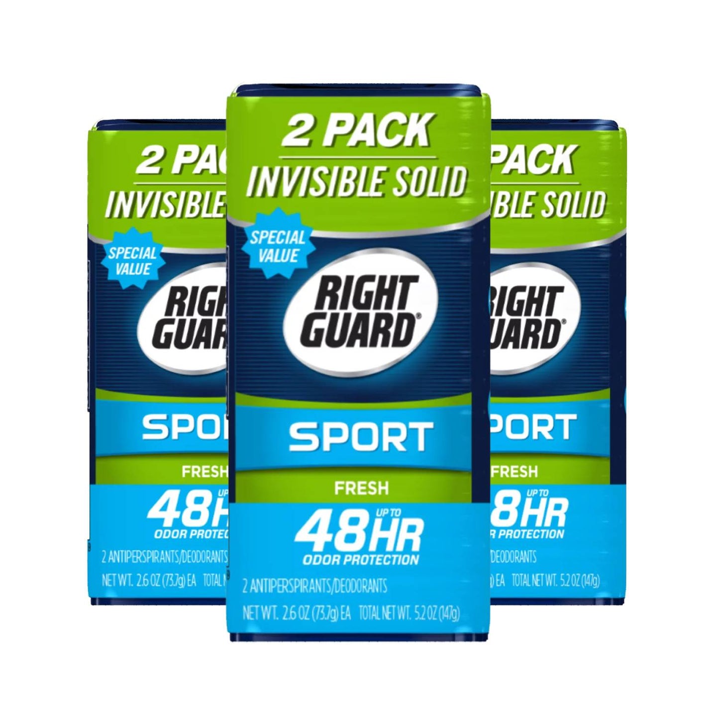 Right Guard Sport Antiperspirant Deodorant Invisible Solid Stick, Fresh Twin Pack 5.2 Oz - 3 pack