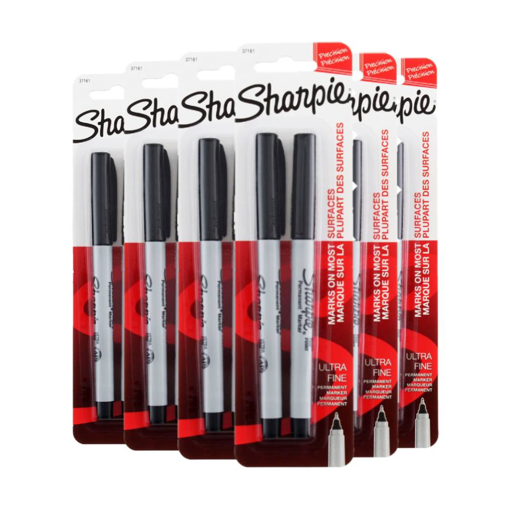 Sharpie Permanent Markers Ultra Fine Tip Black 2 ct ea- 6 Pack