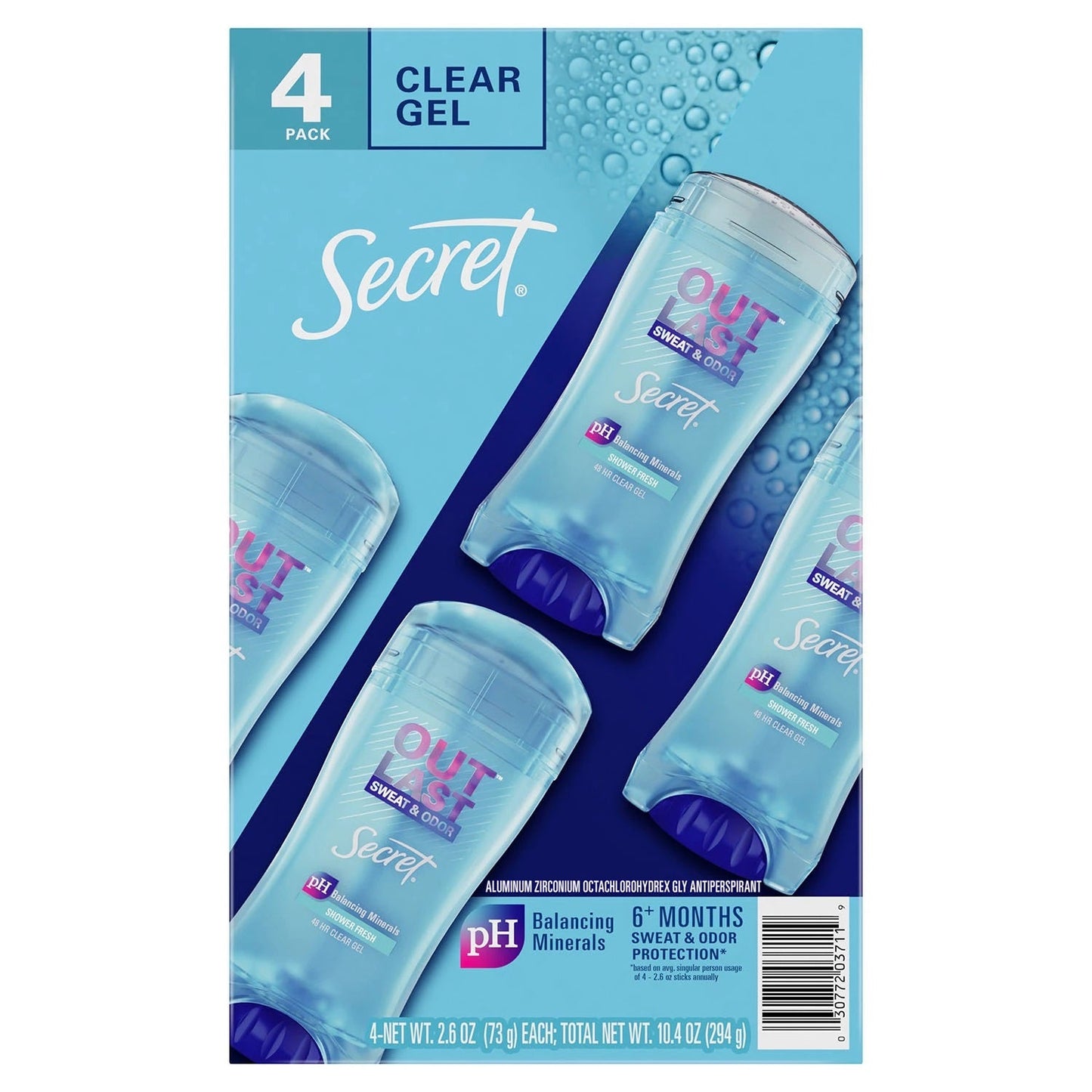 Secret Outlast Shower Fresh Clear Gel Deodorant - 4 Pack - 2.6oz/ea