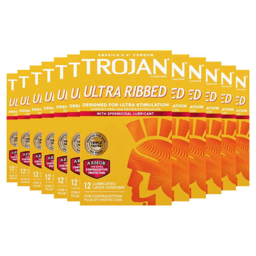 Trojan Ultra Ribbed Condoms With Spermicidal Lubricant - 12 Ct/ea - 12 Pack