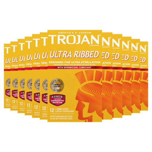 Trojan Ultra Ribbed Condoms With Spermicidal Lubricant - 12 Ct/ea - 12 Pack