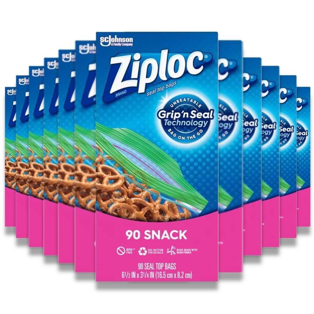 Ziploc - Snack Bags with Grip 'n Seal Technology - 90 Ct - 12 Pack