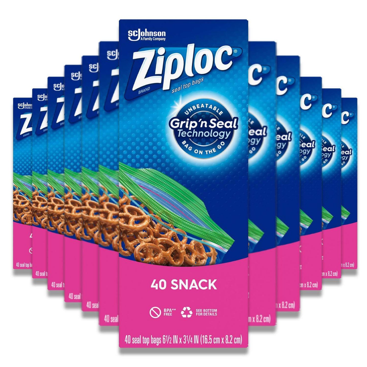 Ziploc - Snack Bags with Grip 'n Seal Technology - 40 Ct - 12 Pack
