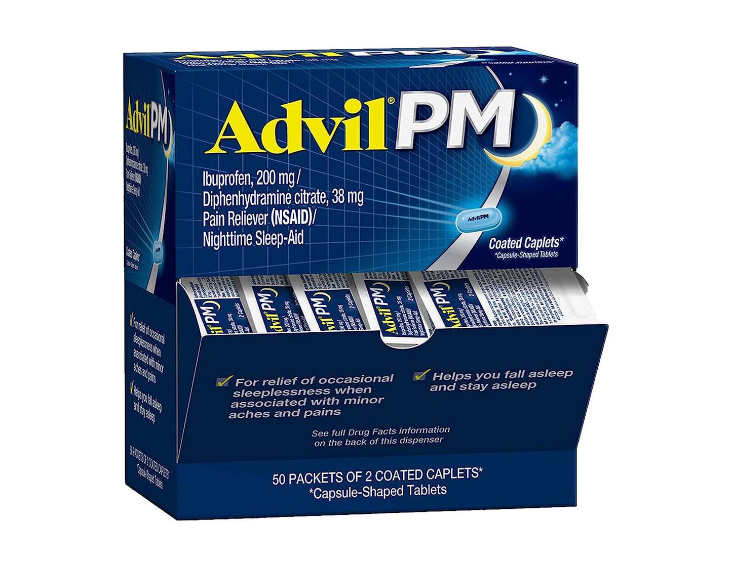 Advil PM - Pain Reliever / Nightime Sleep Aid Coated Caplet, 10 cases - 500 ct