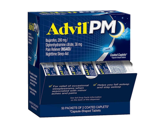 Advil PM - Pain Reliever / Nightime Sleep Aid Coated Caplet, 10 cases - 500 ct